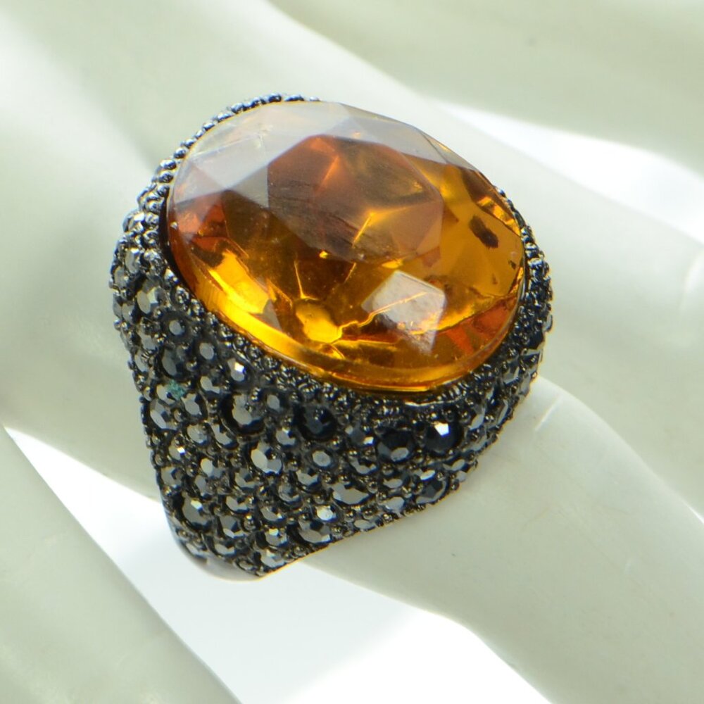Vintage Kenneth Jay Lane KJL Gunmetal Crystal Ring
